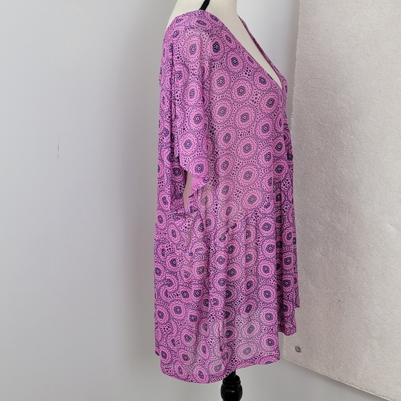 Lane Bryant Pink Geo Print Babydoll Mesh Cap Sleeve V-Neck Top Sz 26/28 NEW - Picture 5 of 11